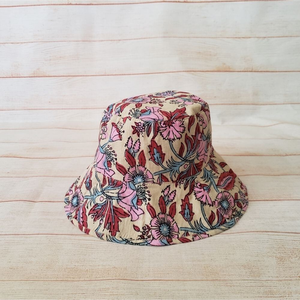 Hat Attack Floral Cotton Bucket Hat Fuchsia One Size Summer Beach Reversible